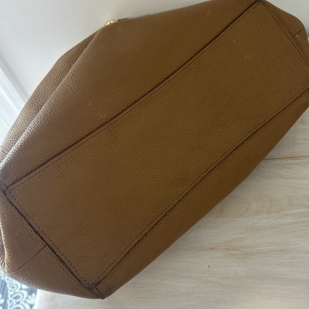 Coach Madison Maggie Leather Hobo Shoulder Pebbled Bag in Camel - Picture 10 of 12